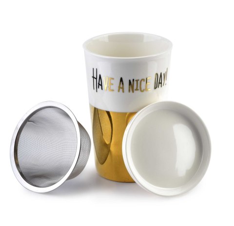 GOLD CHIC Kubek z pokrywką 410ml +zaparzacz GOLD CHIC Kubek z pokrywką 410ml +zaparzacz