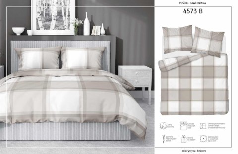 Pościel bawełniana 220x200 jasno brązowa krata 4573 B Bawełna 16