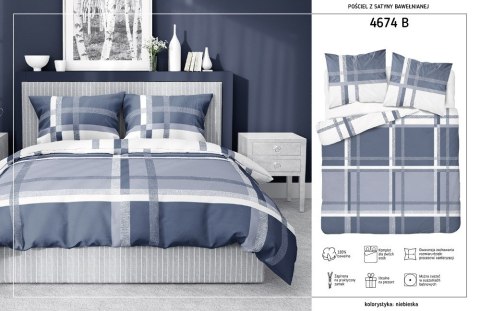 Pościel satynowa 220x200 niebieska biała 4674 B Home Satin 40