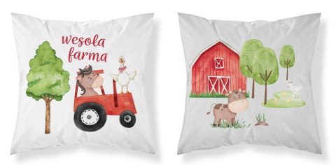 Poszewka bawełniana 40x40 Wesoła farma czarwony traktor biała szara dwustronna PSBA 04 A Mayamoo 26 Poszewka bawełniana 40x40 Wesoła farma czarwony traktor biała szara dwustronna PSBA 04 A Mayamoo 26