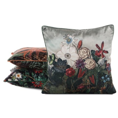 Poszewka dekoracyjna 45x45 Velvet 106 zielona czerwona ze wzorem kwiatowym welurowa Eurofirany Poszewka dekoracyjna 45x45 Velvet 106 zielona czerwona ze wzorem kwiatowym welurowa Eurofirany