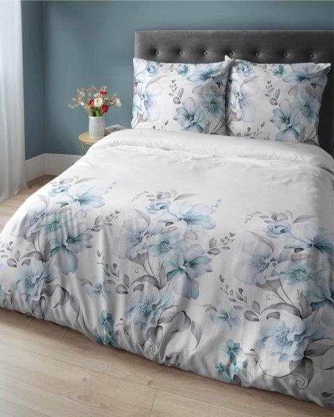 Pościel flanelowa 220x200 biała niebieska kwiaty 4949 B Flanela 2024 Pościel flanelowa 220x200 biała niebieska kwiaty 4949 B Flanela 2024
