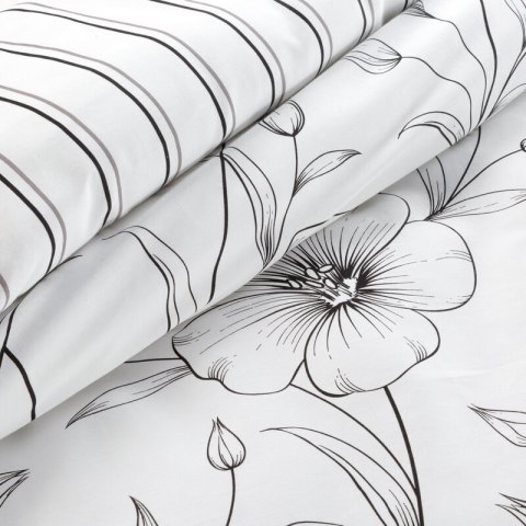 Pościel satynowa 140x200 Spring 33 biała czarna kwiaty NEW24