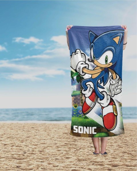 Ręcznik dziecięcy 70x140 Sonic niebieski biały zielony bawełniany SON 01 T