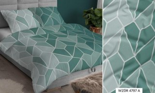 Pościel satynowa 160x200 geometria miętowa zapinana na suwak 4797 A - Karo Satin 160