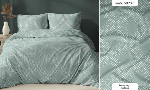 Pościel satynowa 160x200 miętowa geometria zapinana na suwak 5073 C - Karo Satin 160 Pościel satynowa 160x200 miętowa geometria zapinana na suwak 5073 C - Karo Satin 160