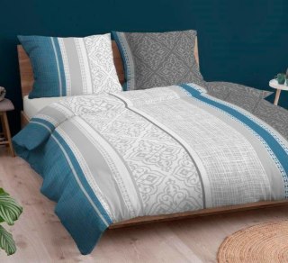 Pościel satynowa 160x200 niebieska szara ornamenty zapinana na suwak 3567 D KARO Satin