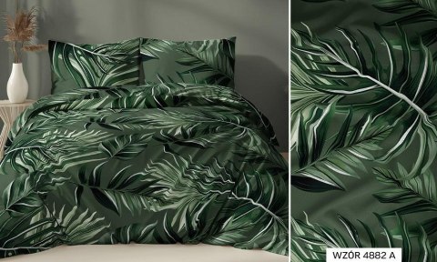 Pościel satynowa 160x200 zielona liście zapinana na suwak 4882 A - Karo Satin 160 Pościel satynowa 160x200 zielona liście zapinana na suwak 4882 A - Karo Satin 160