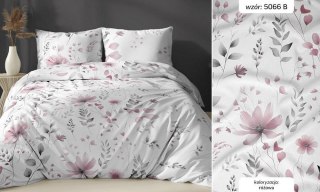 Poszewka satynowa 40x40 biała pudrowa liście zapinana na suwak 5066 B - Karo Satin 160