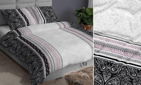 Poszewka satynowa 40x40 czarna pudrowa ornamenty zapinana na suwak 3907 B KARO Satin Poszewka satynowa 40x40 czarna pudrowa ornamenty zapinana na suwak 3907 B KARO Satin