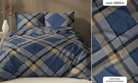 Poszewka satynowa 40x40 granatowa beżowa kratka zapinana na suwak 5069 A - Karo Satin 160