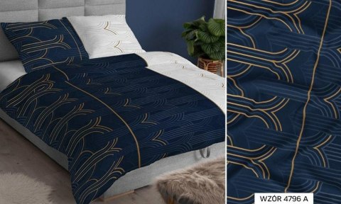 Poszewka satynowa 40x40 granatowa biała geometria zapinana na suwak 4796 A KARO Satin