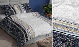 Poszewka satynowa 40x40 granatowa szara ornamenty zapinana na suwak 3907 A KARO Satin