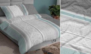 Poszewka satynowa 40x40 miętowa szara ornamenty zapinana na suwak 3567 B KARO Satin