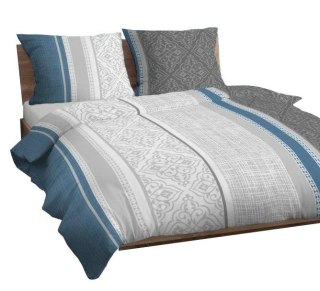 Poszewka satynowa 40x40 niebieska szara ornamenty zapinana na suwak 3567 D KARO Satin