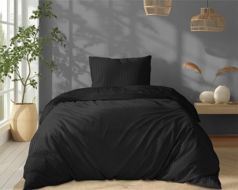 Pościel adamaszkowa 140X200 czarna jednobarwna paski 1 cm Pure