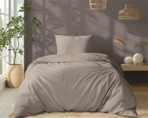 Pościel adamaszkowa 140x200 taupe beżowa ciemna jednobarwna paski 1 cm Pure
