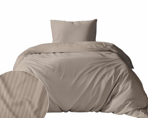 Pościel adamaszkowa 140x200 taupe beżowa ciemna jednobarwna paski 1 cm Pure
