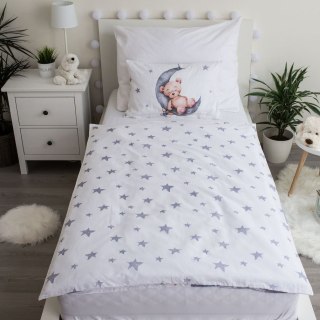 Pościel bawełniana 100x135 Miś baloniki gwiazki 7547 biała szara księżyc chmurki Teddy Bear dziecięca do łóżeczka poszewka 40x60