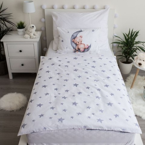 Pościel bawełniana 100x135 Miś baloniki gwiazki 7547 biała szara księżyc chmurki Teddy Bear dziecięca do łóżeczka poszewka 40x60 Pościel bawełniana 100x135 Miś baloniki gwiazki 7547 biała szara księżyc chmurki Teddy Bear dziecięca do łóżeczka poszewka 40x60