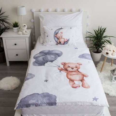 Pościel bawełniana 100x135 Miś baloniki gwiazki 7547 biała szara księżyc chmurki Teddy Bear dziecięca do łóżeczka poszewka 40x60 Pościel bawełniana 100x135 Miś baloniki gwiazki 7547 biała szara księżyc chmurki Teddy Bear dziecięca do łóżeczka poszewka 40x60