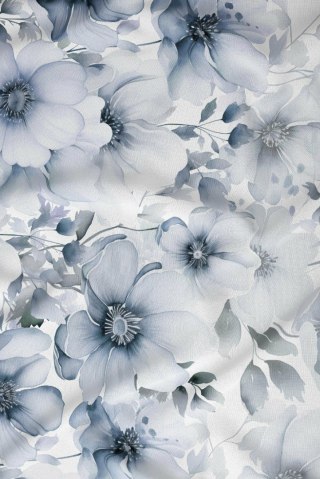 Pościel satynowa 160x200 biała niebieska kwiaty zapinana na suwak 5071 B - Karo Satin 160