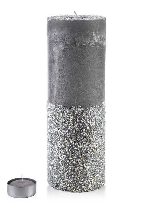 ŚWIECA LAMPION WALEC 120X360 DIAMENT SZARY SREBRO ŚWIECA LAMPION WALEC 120X360 DIAMENT SZARY SREBRO