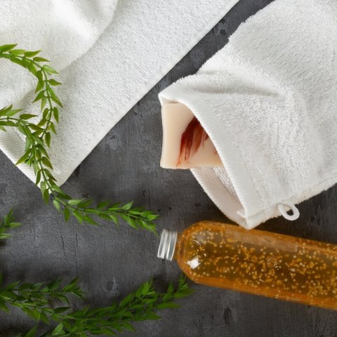 Rękawica kąpielowa frotte bawełniana 500 g/m² - musztardowa - Mono