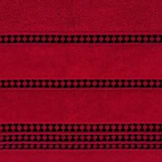 Ręcznik 30x50 Amanda czerwony z ozdobną welurową bordiurą w pasy frotte 500 g/m2 Eurofirany
