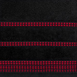 Ręcznik 50x90 Amanda czarny z ozdobną welurową bordiurą w pasy frotte 500 g/m2 Eurofirany