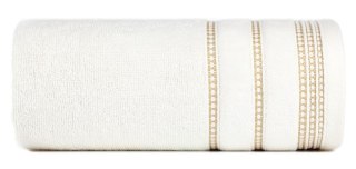 Ręcznik 50x90 Amanda kremowy z ozdobną welurową bordiurą w pasy frotte 500 g/m2 Eurofirany