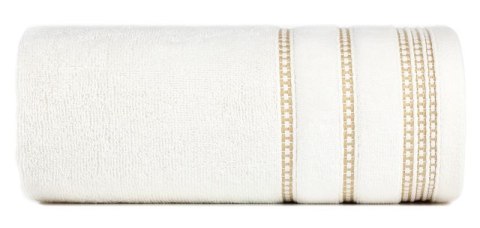 Ręcznik 50x90 Amanda kremowy z ozdobną welurową bordiurą w pasy frotte 500 g/m2 Eurofirany