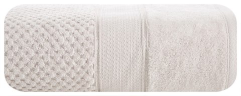 Ręcznik Jessi 70x140 beżowy frotte 500g/m2 z fakturą wytłaczanej krateczki i welurową bordiurą Eurofirany