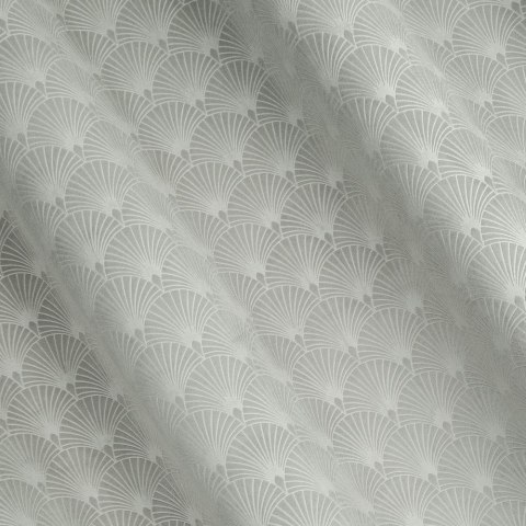 Zasłona 140x250 Julia srebrna gotowa na przelotkach welurowa z wytłaczanym geometrycznym wzorem wachlarzy Eurofirany