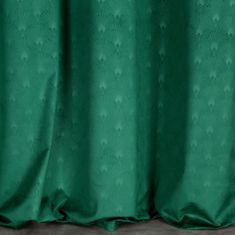 Zasłona 140x250 Julia zielona ciemna gotowa na przelotkach welurowa z wytłaczanym geometrycznym wzorem wachlarzy Eurofirany