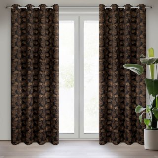 Zasłona 140x250 Marigold gotowa na przelotkach z tkaniny zaciemniającej z nadrukiem złotych liści lilii wodnych Eurofirany