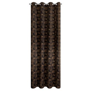 Zasłona 140x250 Marigold gotowa na przelotkach z tkaniny zaciemniającej z nadrukiem złotych liści lilii wodnych Eurofirany