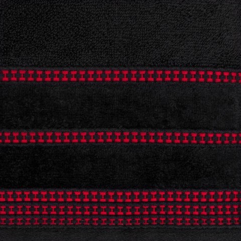 Ręcznik 30x50 Amanda czarny z ozdobną welurową bordiurą w pasy frotte 500 g/m2 Eurofirany