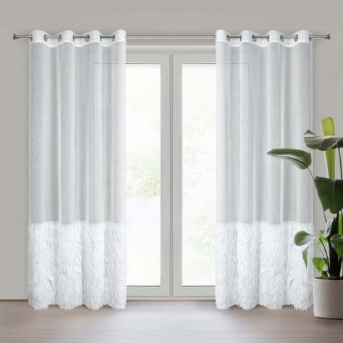 Firana gotowa 140x250 Margaret 6 biała zdobiona moherową nicią gotowa na przelotkach Eurofirany