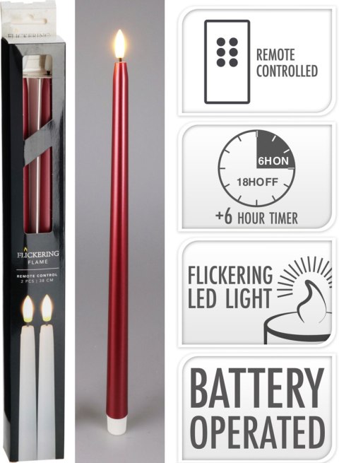 KOMPLET 2 ŚWIEC LED 38CM CZERWONA