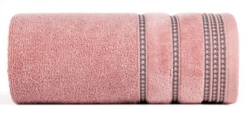 Ręcznik 70x140 Amanda pudrowy różowy z ozdobną welurową bordiurą w pasy frotte 500 g/m2 Eurofirany