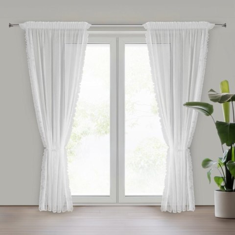 Firana 140x270 Agness biała o strukturze drobnej siatki z falbanką gotowa na taśmie Eurofirany