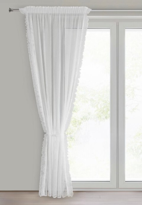 Firana 140x270 Agness biała o strukturze drobnej siatki z falbanką gotowa na taśmie Eurofirany