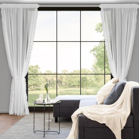 Firana 140x270 Agness biała o strukturze drobnej siatki z falbanką gotowa na taśmie Eurofirany