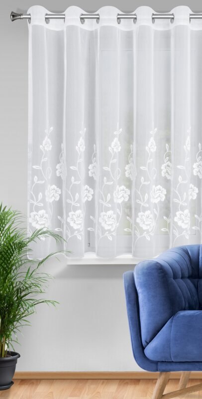 Firana 350x150 Natali biała gotowa na przelotkach Eurofirany