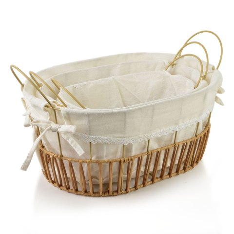 WILL Komplet 3 koszy owalnych z uchwytami L25,5x35x16/22cm M20x30x14/19cm S15x25x12/16cm