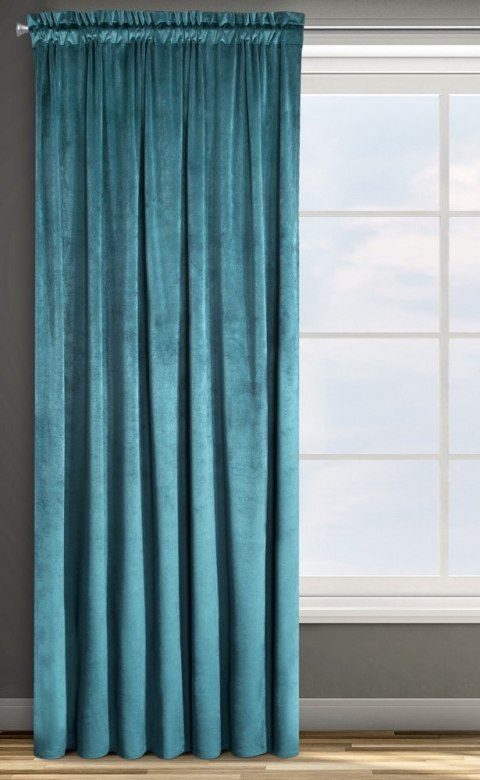 Zasłona gotowa na taśmie 140x270 Rosa turkusowa ciemna welurowa D91