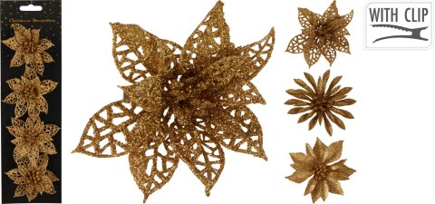 Komplet 4 KWIATÓW NA KLIPSIE Z BROKATEM