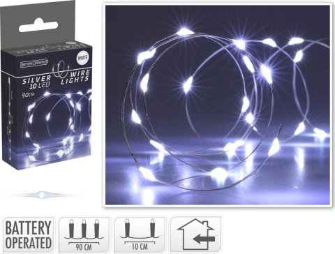 ŁAŃCUCH LED 10LED BIAŁY WEWNĘTRZNE NA BATERIE 90CM