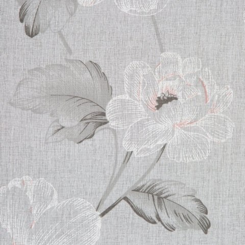 Firana 140x250 Bessy biała różowa szara kwiaty gotowa na przelotkach Eurofirany E12